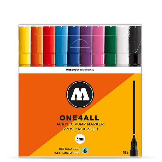 Molotow ONE4ALL Acrylic Markers 127HS 10 pcs BASIC SET 1 (2mm)